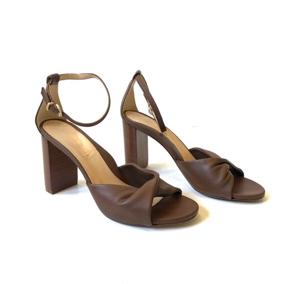 Marion Parke Carrie Heels Sandals Womens 37 7 Brown Leather Open Toe Buckle - Picture 1 of 12